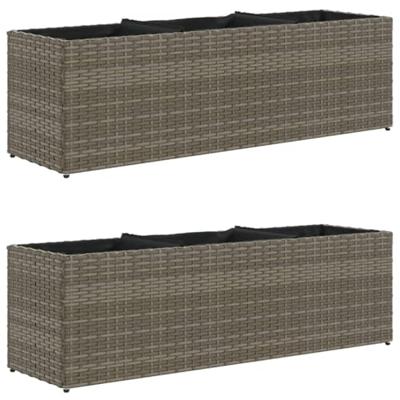 VidaXL Plantenbakken met 3 potten 2 st 105x30x32 cm poly rattan grijs VidaXL Plantenbakken met 3 potten 2 st 105x30x32 cm poly rattan grijs