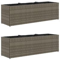 VidaXL Plantenbakken met 3 potten 2 st 105x30x32 cm poly rattan grijs - thumbnail