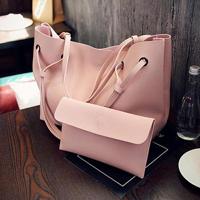 2 in 1 zachte lederen vrouwen tas set luxe Fashion Design schoudertassen grote casual tassen handtas (roze) - thumbnail