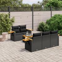 6-delige Loungeset met kussens poly rattan zwart - thumbnail