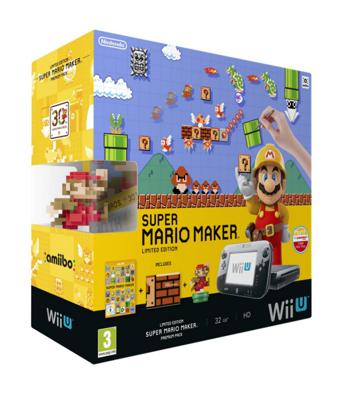 Nintendo Wii U Premium Pack (Black) + Super Mario Maker + Amiibo (boxed)