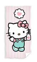 Hello Kitty handdoek roze/wit 70 x 140 cm - thumbnail