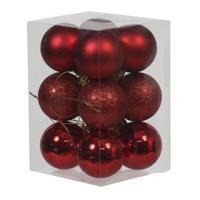 Othmar Decorations Kerstballen - 12x st - rood - D6 cm - kunststof   - - thumbnail
