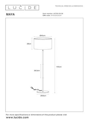 Lucide MAYA - Vloerlamp - Ø 45 cm - 1xE27 - Beige