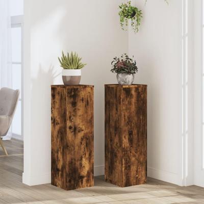 Plantenstandaards 2 st 25x25x80 cm bewerkt hout gerookt eiken