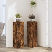 Plantenstandaards 2 st 25x25x80 cm bewerkt hout gerookt eiken - thumbnail