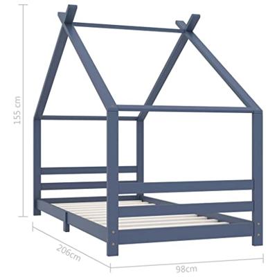 Kinderbedframe massief grenenhout grijs 90x200 cm
