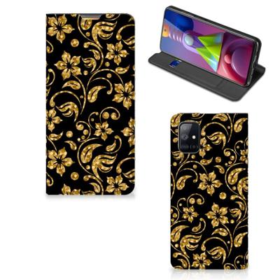 Samsung Galaxy M51 Smart Cover Gouden Bloemen Samsung Galaxy M51 Smart Cover Gouden Bloemen