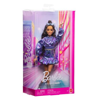 Barbie - Deluxe Style Pop - Metallic Blauwe Top en Rok - Brunette - Barbie - JFP42