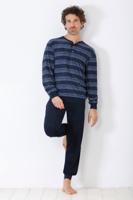 Donker blauwe badstof herenpyjama Hajo - thumbnail