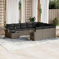 11-delige Loungeset met kussens poly rattan grijs - thumbnail