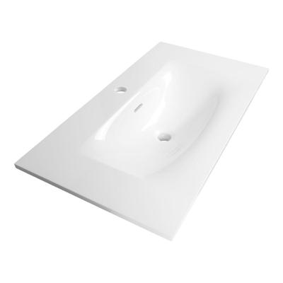 Brauer Glacier Wastafel - 80 cm - met 1 Spoelbak en 1 Kraangat - Fine Stone Hoogglans Wit