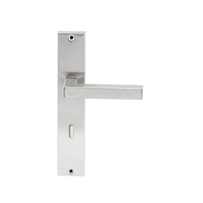 Hardbrass Deurkruk Geneve op rechthoekig langschild sleutelgat 72mm - RVS