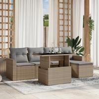 6-delige Loungeset met kussens poly rattan beige - thumbnail