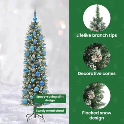 VidaXL Kunstmatige slanke kerstboom met 150 led groen en wit 150 cm VidaXL Kunstmatige slanke kerstboom met 150 led groen en wit 150 cm