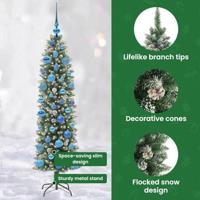 VidaXL Kunstmatige slanke kerstboom met 150 led groen en wit 150 cm - thumbnail