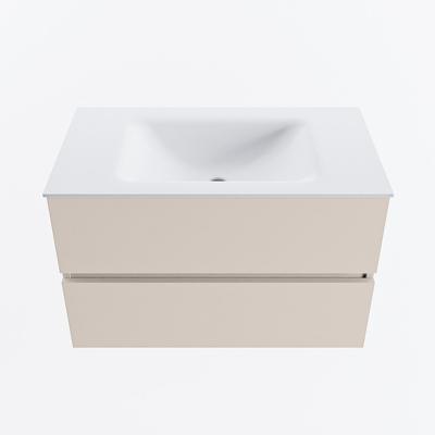 MONDIAZ VICA 80cm badmeubel onderkast Linen 2 lades. Wastafel CLOUD midden zonder kraangat, kleur Talc.