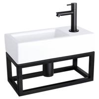 Differnz Differnz Ravo fonteinset keramiek - kraan recht - met handdoekrek mat zwart - thumbnail