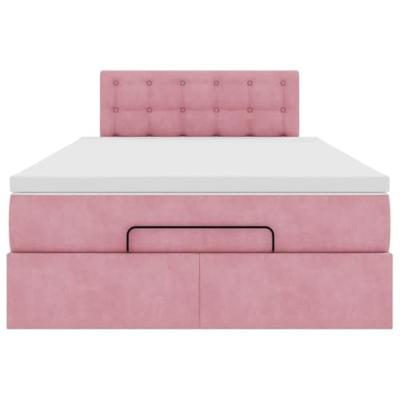 Ottoman bed met matras 120x200cm fluweel roze