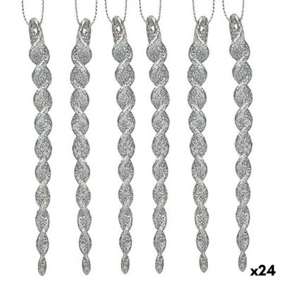 Kerstversiering Zilverkleurig Plastic Purpurine 13,5 x 1 x 5,5 cm (24 Stuks)