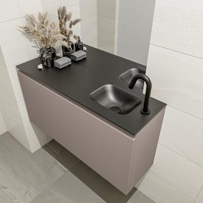 MONDIAZ OLAN 100cm toiletmeubel smoke. LEX wastafel urban rechts 1 kraangat