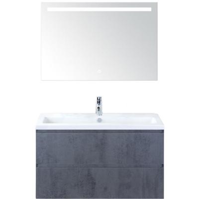 Vogue Badmeubelset 100 cm - Greeplijst in Kleur - Beton Antra - Keramische Wastafel Wit 1 Kraangat met Sence Spiegel