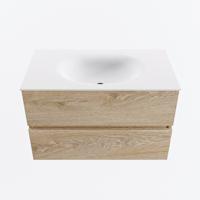 MONDIAZ VICA 80cm badmeubel onderkast Washed Oak 2 lades. Wastafel MOON midden 1 kraangat, kleur Talc. - thumbnail