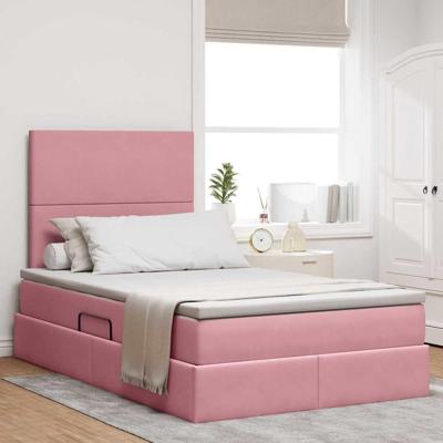 Opbergbed met LED met matras Roze 120 x 190 cm Fluweel
