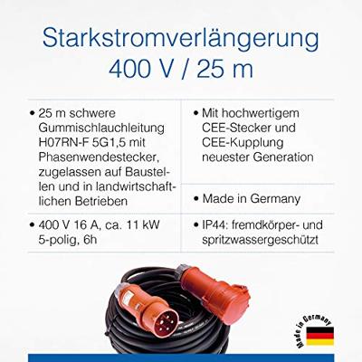 AS Schwabe 60568 Stroom Verlengkabel 16 A Zwart 25.00 m H07RN-F 5G 1,5 mm² Met fasewisselaar