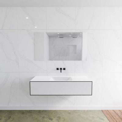 Badkamermeubelset Mondiaz LAGOM 130 cm met Gecentreerde Wastafel Solid Surface Zonder Kraangaten Mat Wit (1 lade) Badkamermeubelset Mondiaz LAGOM 130 cm met Gecentreerde Wastafel Solid Surface Zonder Kraangaten Mat Wit (1 lade)