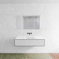 Badkamermeubelset Mondiaz LAGOM 130 cm met Gecentreerde Wastafel Solid Surface Zonder Kraangaten Mat Wit (1 lade) - thumbnail