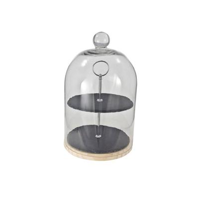 Etagere leisteen met glazen stolp