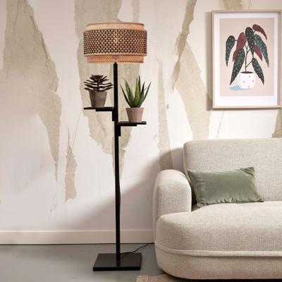 GOOD&MOJO Vloerlamp 'Bhutan' Met 2 plankjes, Bamboe, 160cm, kleur Zwart
