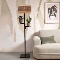 GOOD&MOJO Vloerlamp 'Bhutan' Met 2 plankjes, Bamboe, 160cm, kleur Zwart - thumbnail
