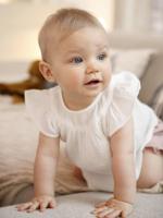 Effen blouse met korte mouwen en ruches ecru - thumbnail