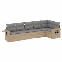 6-delige Loungeset met kussens poly rattan beige - thumbnail
