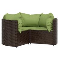 4-delige Loungeset met kussens poly rattan bruin - thumbnail