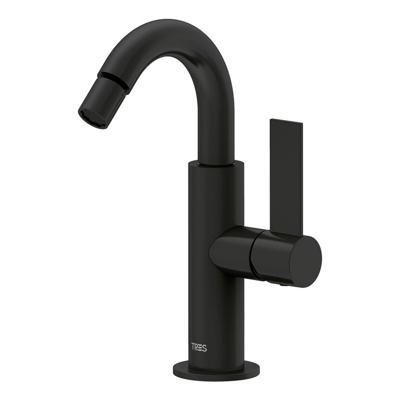 Wastafelmengkraan Tres Project 1-Hendel Uitloop Gebogen 16.6 cm Rond Mat Zwart Tres