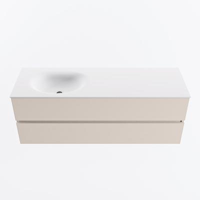 MONDIAZ VICA 140cm badmeubel onderkast Linen 2 lades. Wastafel MOON links 1 kraangat, kleur Talc.