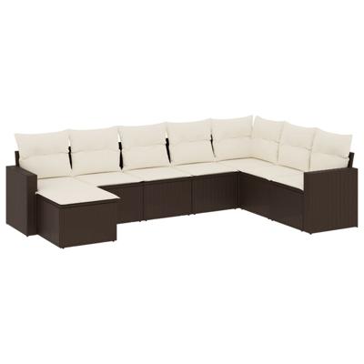 8-delige Loungeset met kussens poly rattan bruin