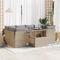 7-delige Loungeset met kussens poly rattan beige - thumbnail