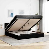 Ottoman bed met matras en LED's 160x200cm stof zwart - thumbnail