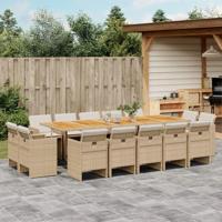 15-delige Tuinset met kussens poly rattan beige - thumbnail