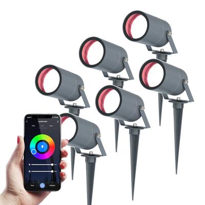 Set van 6 Spikey Smart prikspots - RGBWW - Wifi + Bluetooth - 5,5 Watt 345 lumen - IP65 Waterdicht - Bestuurbaar via app - Google Home, Amazon Alexa en Siri - Antraciet - Tuinspots Set van 6 Spikey Smart prikspots - RGBWW - Wifi + Bluetooth - 5,5 Watt 345 lumen - IP65 Waterdicht - Bestuurbaar via app - Google Home, Amazon Alexa en Siri - Antraciet - Tuinspots