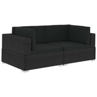 Hoekbanken 2 st met kussens poly rattan zwart - thumbnail