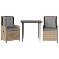 3-delige Tuinset met kussens poly rattan beige - thumbnail