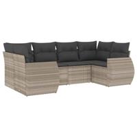 6-delige Loungeset met kussens poly rattan lichtgrijs - thumbnail