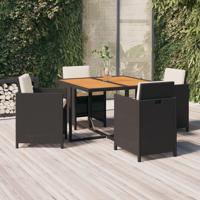 5-delige Tuinset met kussens poly rattan zwart - thumbnail
