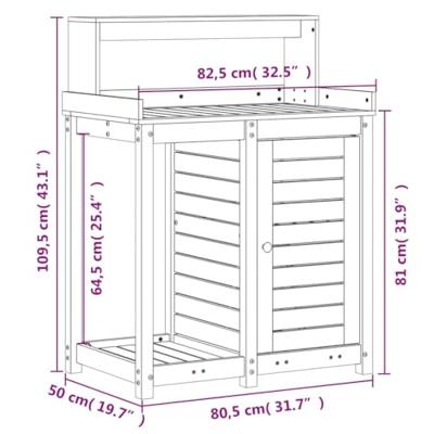 Oppottafel met schappen 82,5x50x109,5 cm massief grenenhout wit - thumbnail