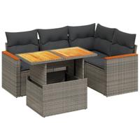 5-delige Loungeset met kussens poly rattan grijs - thumbnail